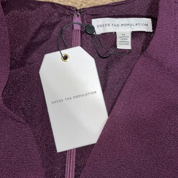 Dress the Population Aila Long Sleeve Plunge Neck Asymmetric Bodycon Mini Dress - Picture 10 of 12